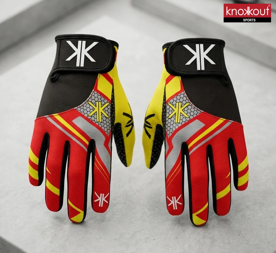 Knokkout Cricket Gloves – Red, Yellow & Black Edition